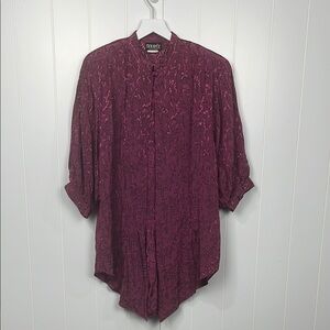 Souree Duster/Tunic Purple Black Mandarin Collar Open Front 3/4 Sleeves Gorgeous
